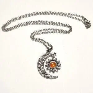 925 Silver Necklace Sun Moon orange Moonstone gemstone Valentines Birthday Gift